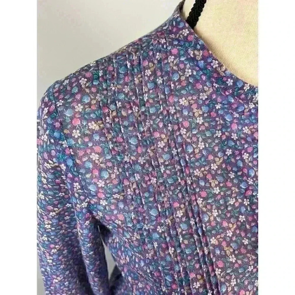 Vtg 70's David Warren Maxi Floral Peasant Dress Pleated Sheer Women's 6 Prairie - Picture 9 of 12